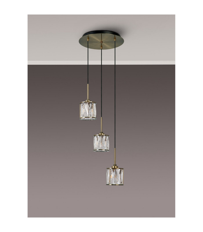 Keene 30cm 3 Light G9 2m Round Pendant Antique Brass / Clear Crystal Shade-10