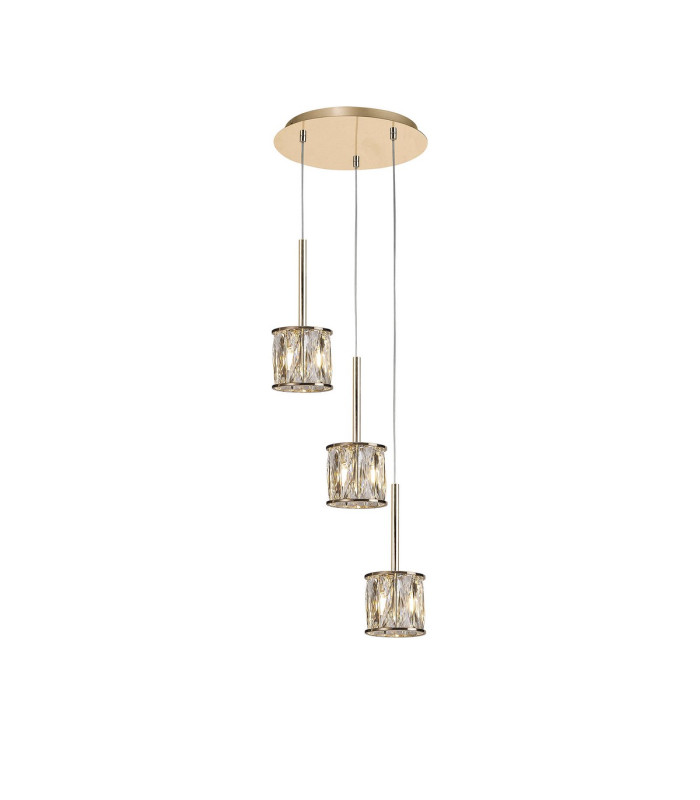 Keene 30cm 3 Light G9 2m Round Pendant French Gold / Clear Crystal Shade-1