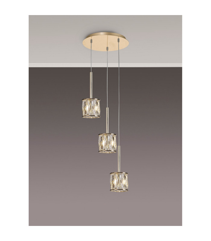 Keene 30cm 3 Light G9 2m Round Pendant French Gold / Clear Crystal Shade-3