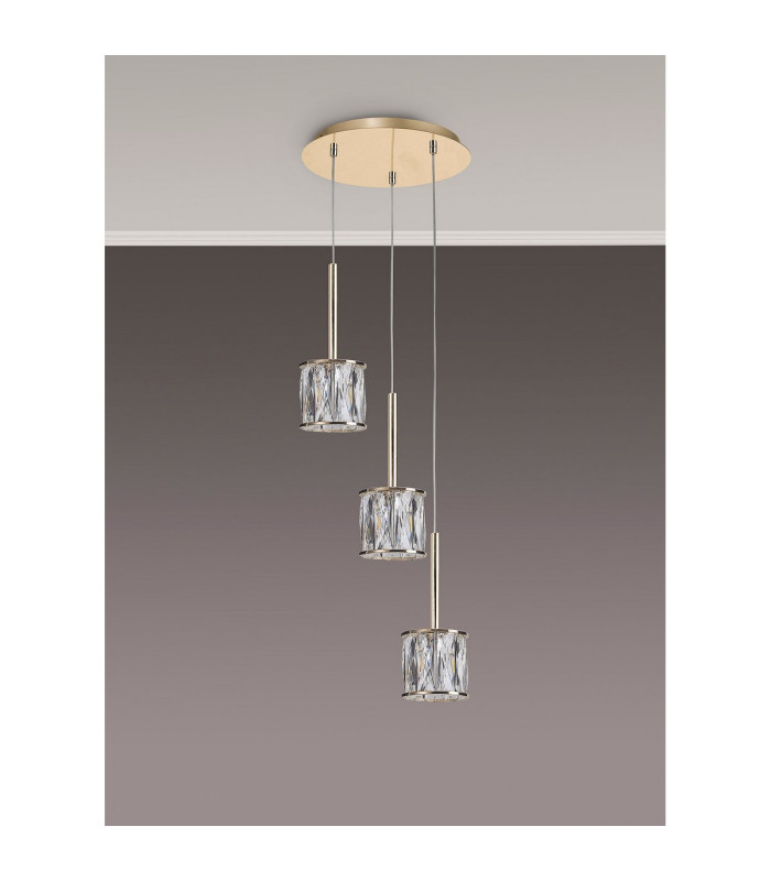 Keene 30cm 3 Light G9 2m Round Pendant French Gold / Clear Crystal Shade-9
