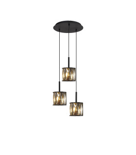 Keene 30cm 3 Light G9 2m Round Pendant Satin Black / Smoke Crystal Shade-1