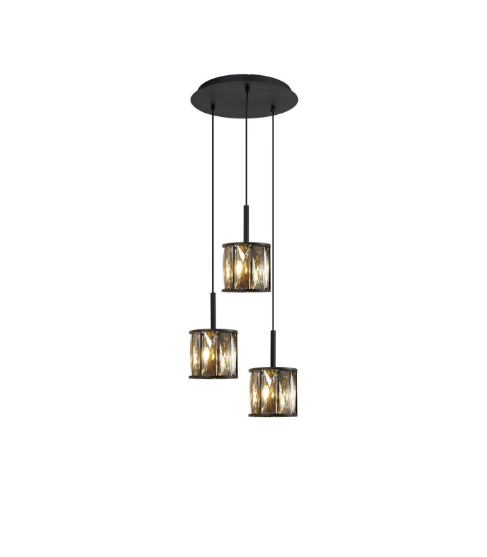 Keene 30cm 3 Light G9 2m Round Pendant Satin Black / Smoke Crystal Shade-1
