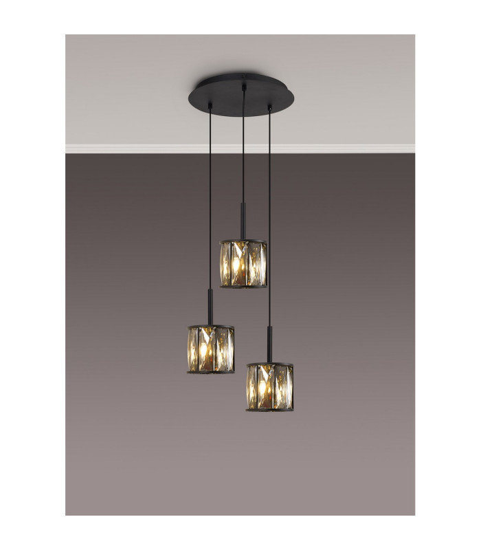 Keene 30cm 3 Light G9 2m Round Pendant Satin Black / Smoke Crystal Shade-3