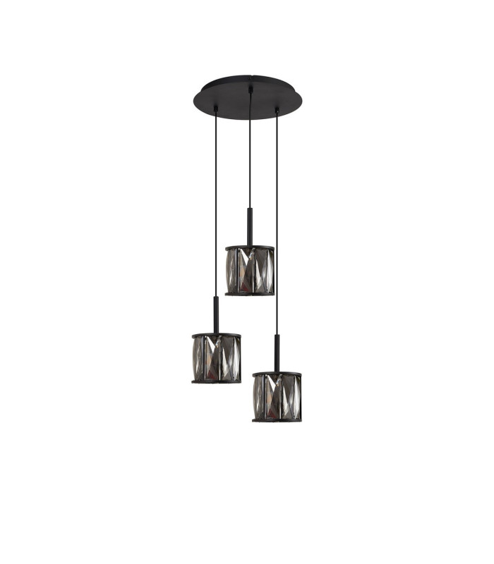 Keene 30cm 3 Light G9 2m Round Pendant Satin Black / Smoke Crystal Shade-4
