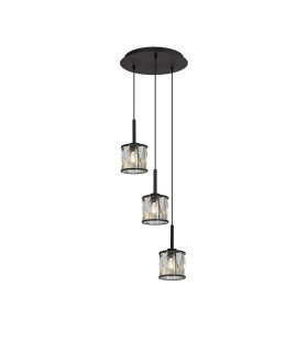 Keene 30cm 3 Light G9 2m Round Pendant Sand Black / Clear Crystal Shade-1