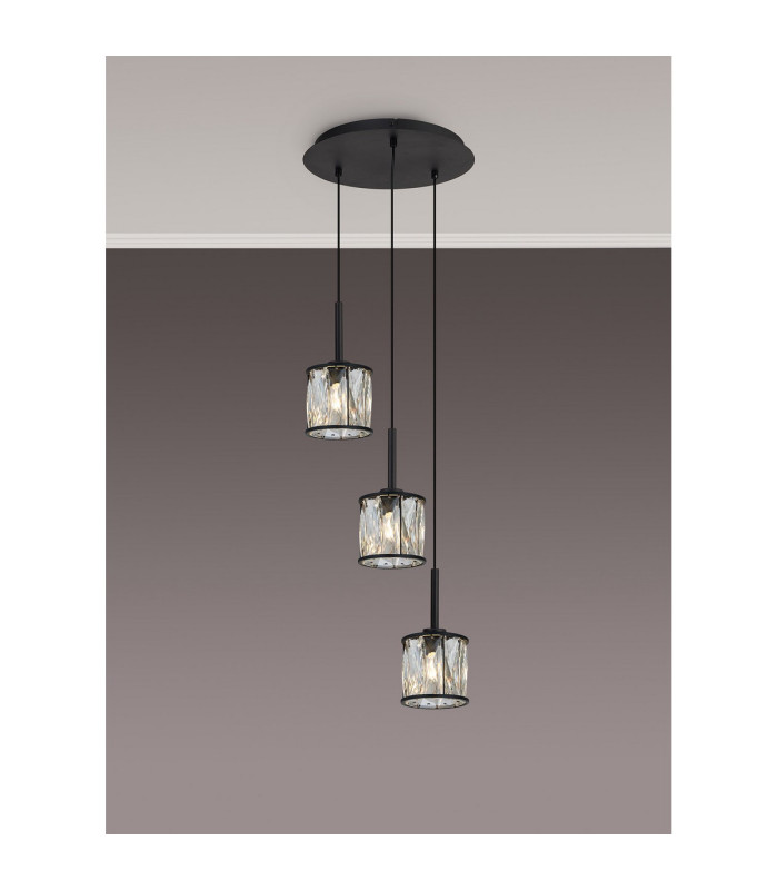 Keene 30cm 3 Light G9 2m Round Pendant Sand Black / Clear Crystal Shade-3