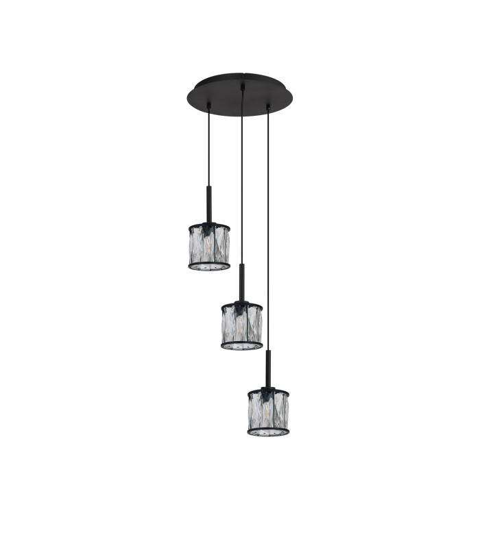 Keene 30cm 3 Light G9 2m Round Pendant Sand Black / Clear Crystal Shade-4