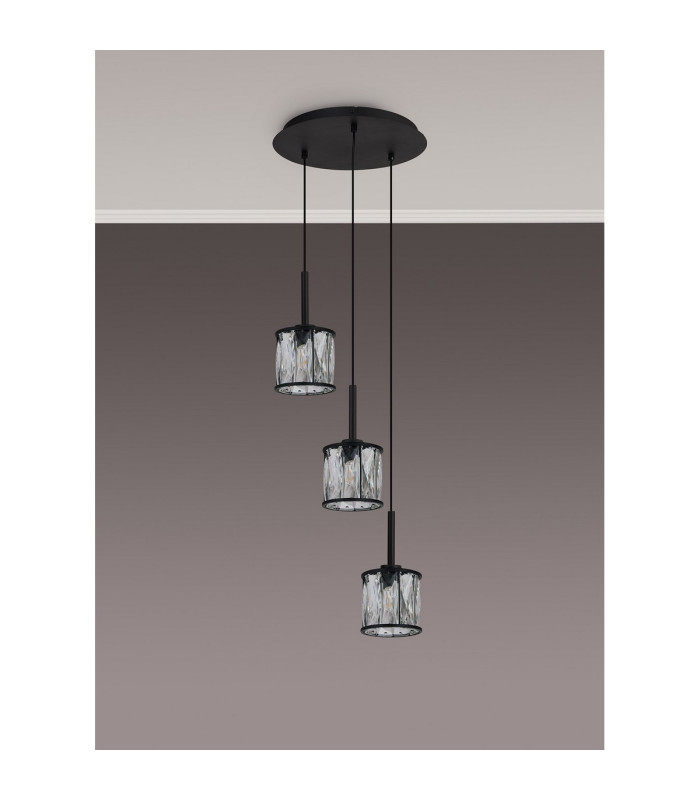Keene 30cm 3 Light G9 2m Round Pendant Sand Black / Clear Crystal Shade-12