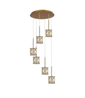 Keene 40cm 6 Light G9 2.5m Round Multiple Pendant French Gold / Clear Crystal Shade-1