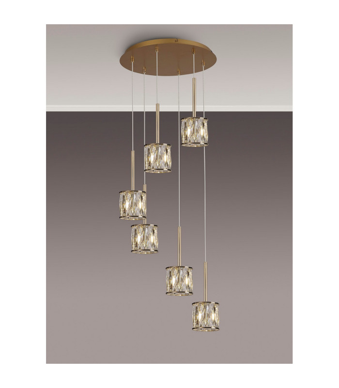 Keene 40cm 6 Light G9 2.5m Round Multiple Pendant French Gold / Clear Crystal Shade-3