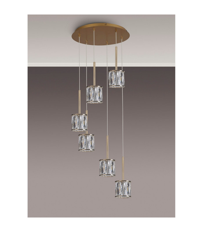 Keene 40cm 6 Light G9 2.5m Round Multiple Pendant French Gold / Clear Crystal Shade-10