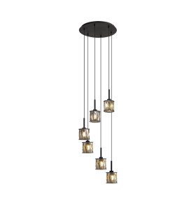 Keene 40cm 6 Light G9 2.5m Round Multiple Pendant Satin Black / Smoke Crystal Shade-1