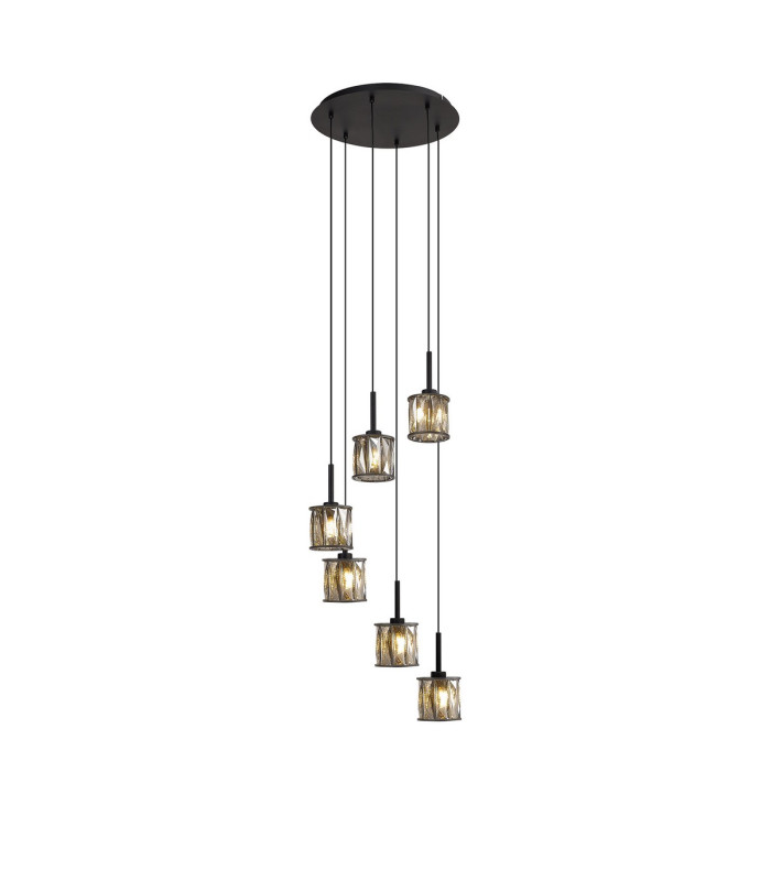 Keene 40cm 6 Light G9 2.5m Round Multiple Pendant Satin Black / Smoke Crystal Shade-1