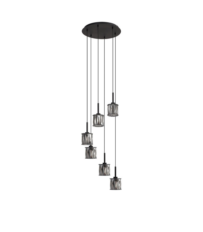 Keene 40cm 6 Light G9 2.5m Round Multiple Pendant Satin Black / Smoke Crystal Shade-3
