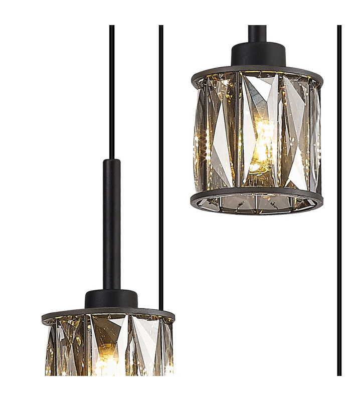 Keene 40cm 6 Light G9 2.5m Round Multiple Pendant Satin Black / Smoke Crystal Shade-5