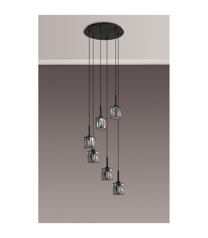Keene 40cm 6 Light G9 2.5m Round Multiple Pendant Satin Black / Smoke Crystal Shade-10