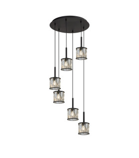Keene 40cm 6 Light G9 2.5m Round Multiple Pendant Sand Black / Clear Crystal Shade-1