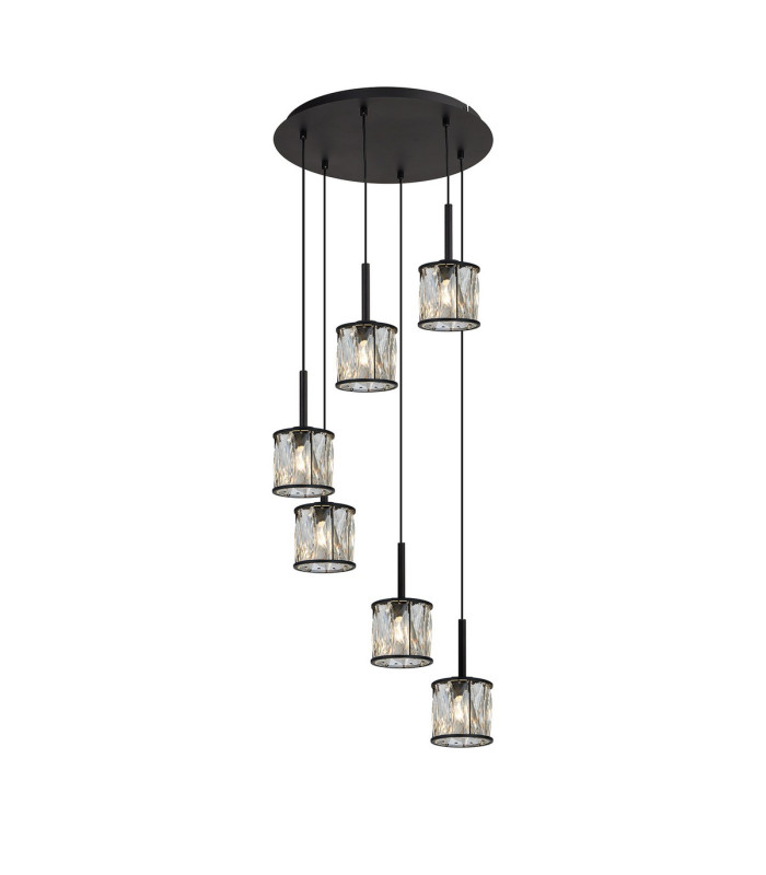 Keene 40cm 6 Light G9 2.5m Round Multiple Pendant Sand Black / Clear Crystal Shade-1