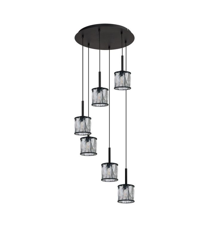 Keene 40cm 6 Light G9 2.5m Round Multiple Pendant Sand Black / Clear Crystal Shade-4