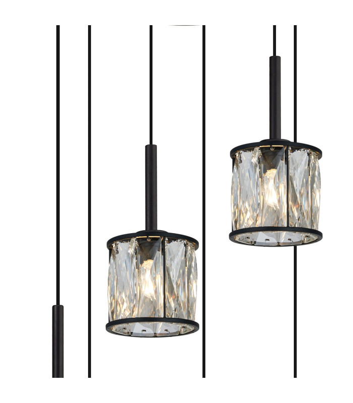 Keene 40cm 6 Light G9 2.5m Round Multiple Pendant Sand Black / Clear Crystal Shade-5