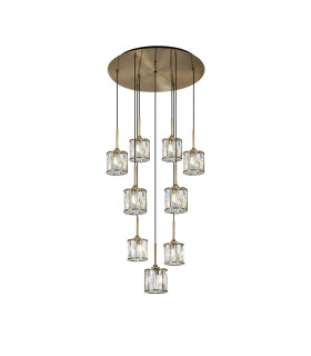 Keene 50cm 9 Light G9 2.5m Round Multiple Pendant Antique Brass / Clear Crystal Shade-1