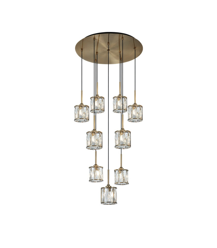 Keene 50cm 9 Light G9 2.5m Round Multiple Pendant Antique Brass / Clear Crystal Shade-1