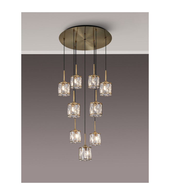 Keene 50cm 9 Light G9 2.5m Round Multiple Pendant Antique Brass / Clear Crystal Shade-3