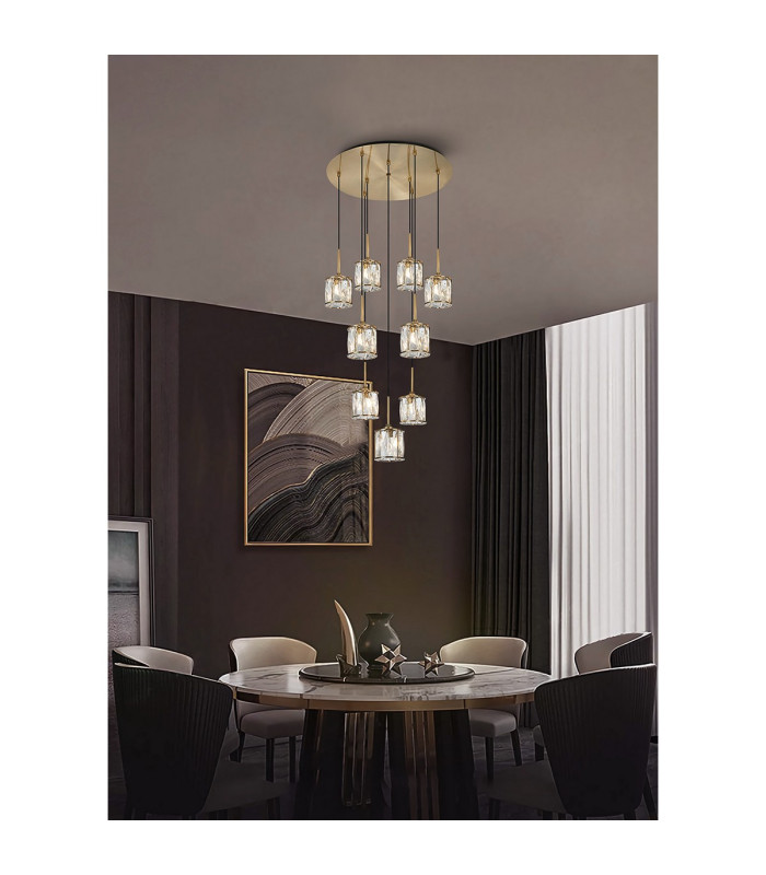 Keene 50cm 9 Light G9 2.5m Round Multiple Pendant Antique Brass / Clear Crystal Shade-4