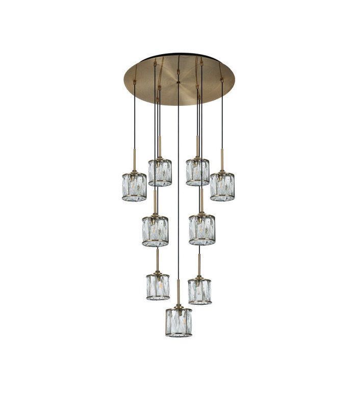 Keene 50cm 9 Light G9 2.5m Round Multiple Pendant Antique Brass / Clear Crystal Shade-5