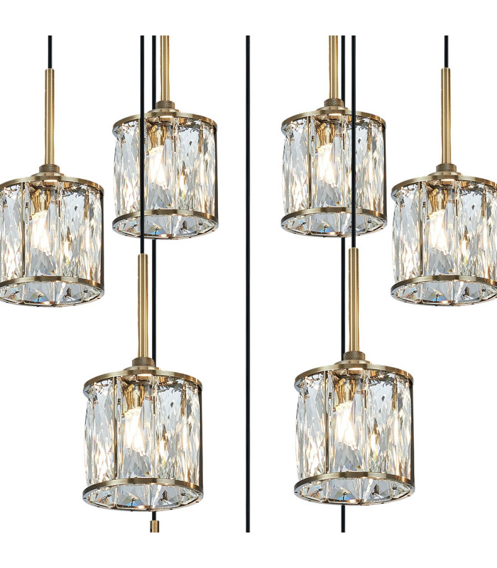 Keene 50cm 9 Light G9 2.5m Round Multiple Pendant Antique Brass / Clear Crystal Shade-7