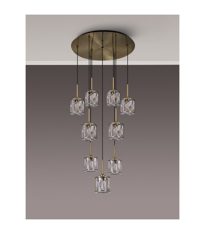 Keene 50cm 9 Light G9 2.5m Round Multiple Pendant Antique Brass / Clear Crystal Shade-11