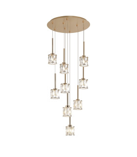 Keene 50cm 9 Light G9 2.5m Round Multiple Pendant French Gold / Clear Crystal Shade-1