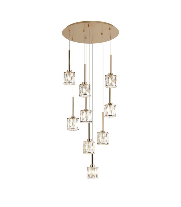 Keene 50cm 9 Light G9 2.5m Round Multiple Pendant French Gold / Clear Crystal Shade-1