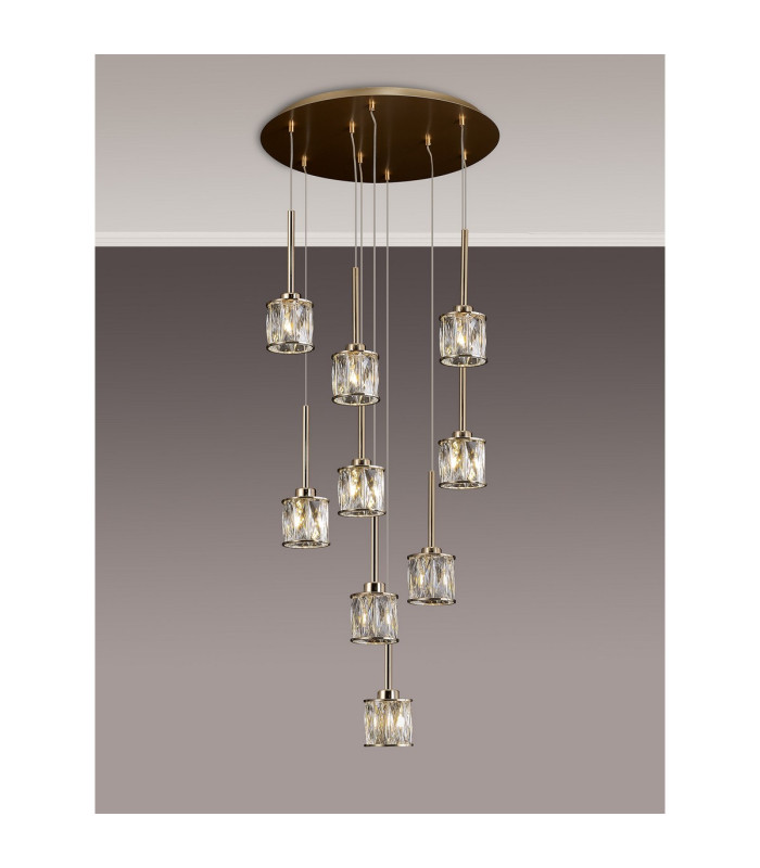 Keene 50cm 9 Light G9 2.5m Round Multiple Pendant French Gold / Clear Crystal Shade-3