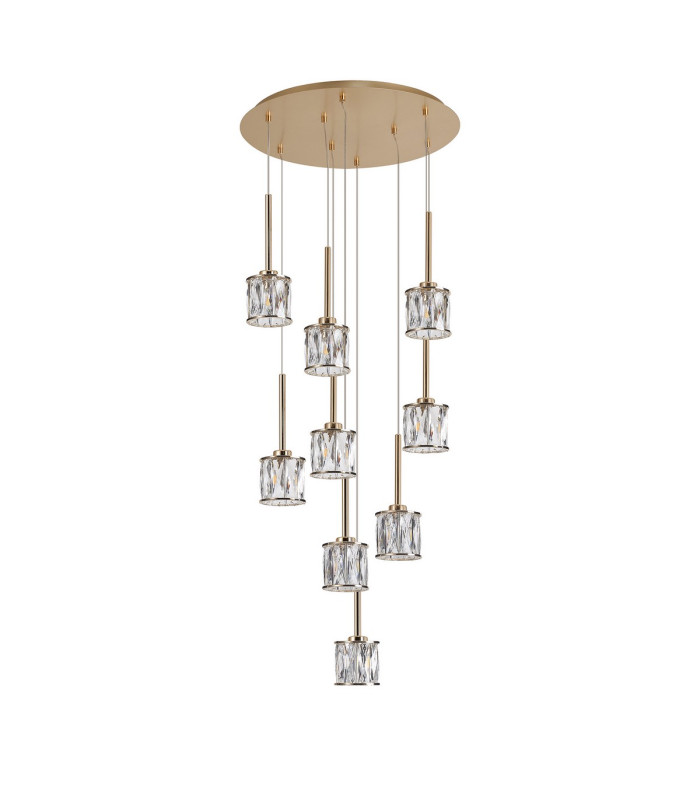 Keene 50cm 9 Light G9 2.5m Round Multiple Pendant French Gold / Clear Crystal Shade-4