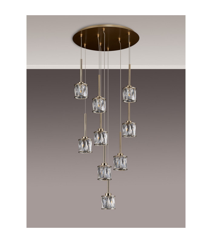 Keene 50cm 9 Light G9 2.5m Round Multiple Pendant French Gold / Clear Crystal Shade-9