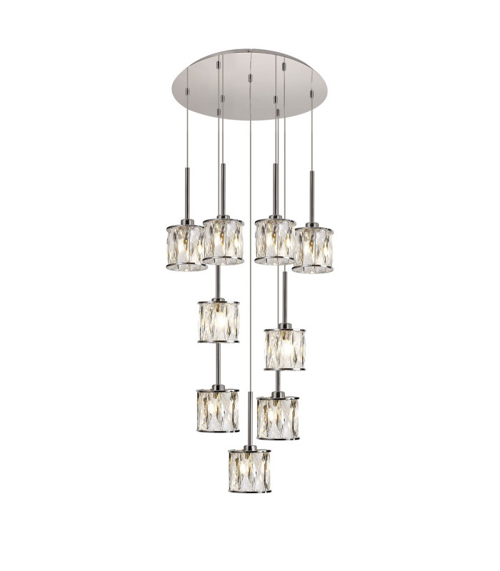Keene 50cm 9 Light G9 2.5m Round Multiple Pendant Polished Chrome / Clear Crystal Shade-1