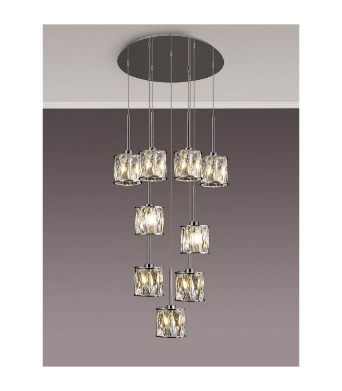 Keene 50cm 9 Light G9 2.5m Round Multiple Pendant Polished Chrome / Clear Crystal Shade-3