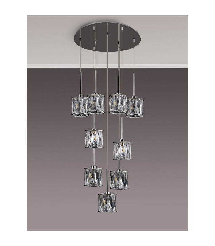 Keene 50cm 9 Light G9 2.5m Round Multiple Pendant Polished Chrome / Clear Crystal Shade-9