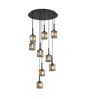 Keene 50cm 9 Light G9 2.5m Round Multiple Pendant Satin Black / Smoke Crystal Shade-1