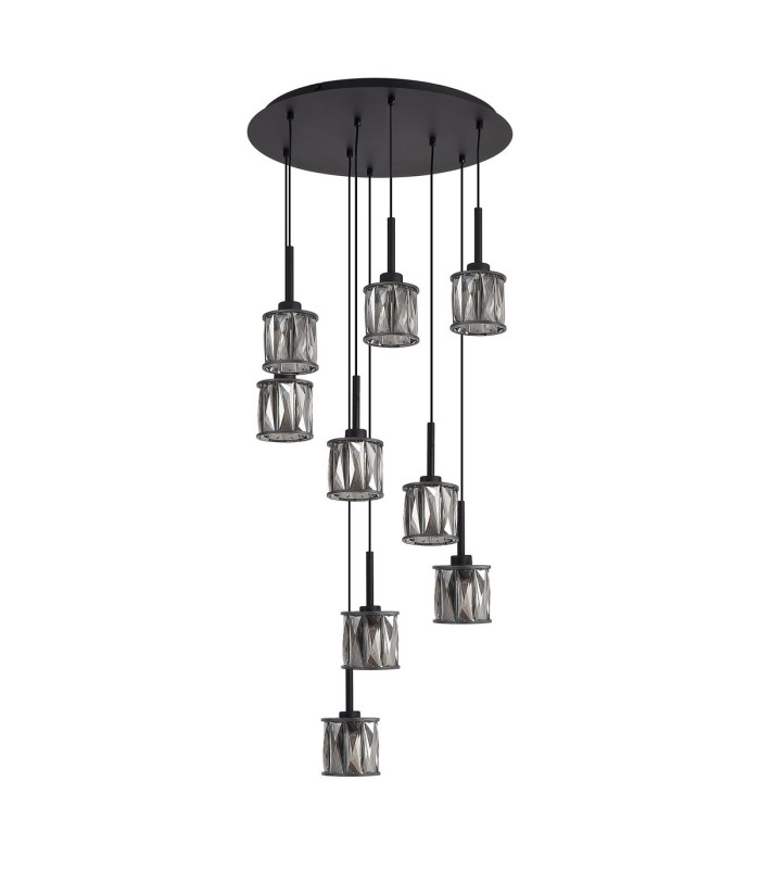 Keene 50cm 9 Light G9 2.5m Round Multiple Pendant Satin Black / Smoke Crystal Shade-4