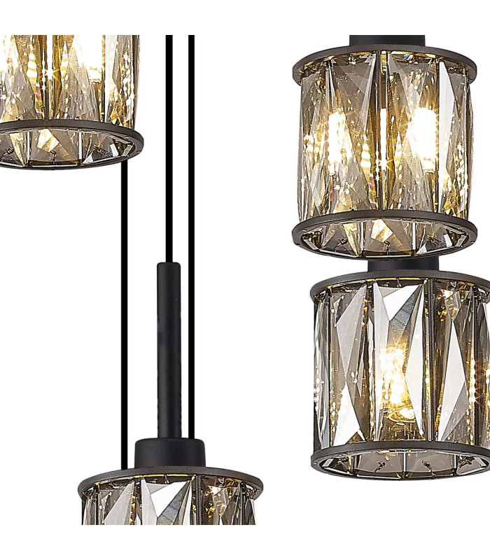 Keene 50cm 9 Light G9 2.5m Round Multiple Pendant Satin Black / Smoke Crystal Shade-6