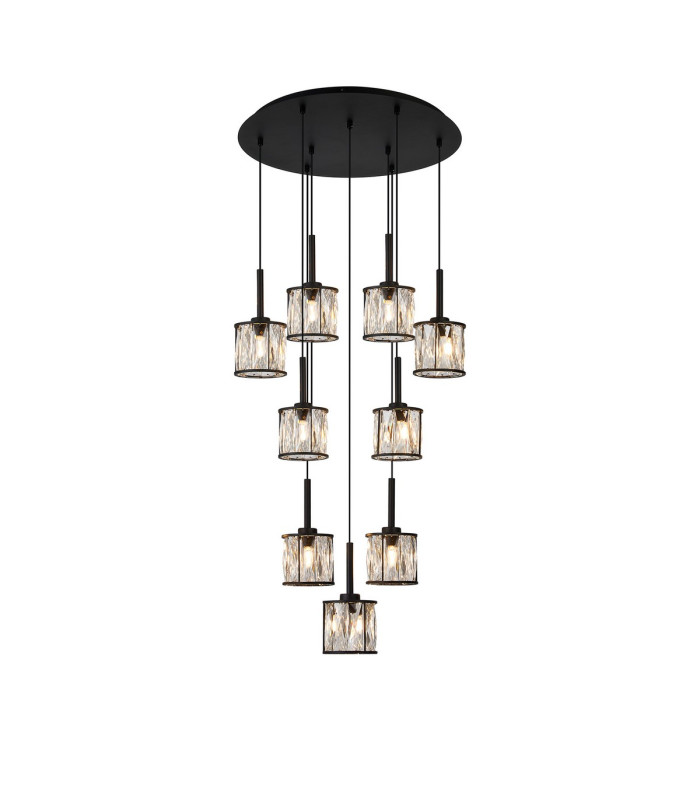 Keene 50cm 9 Light G9 2.5m Round Multiple Pendant Sand Black / Clear Crystal Shade-1