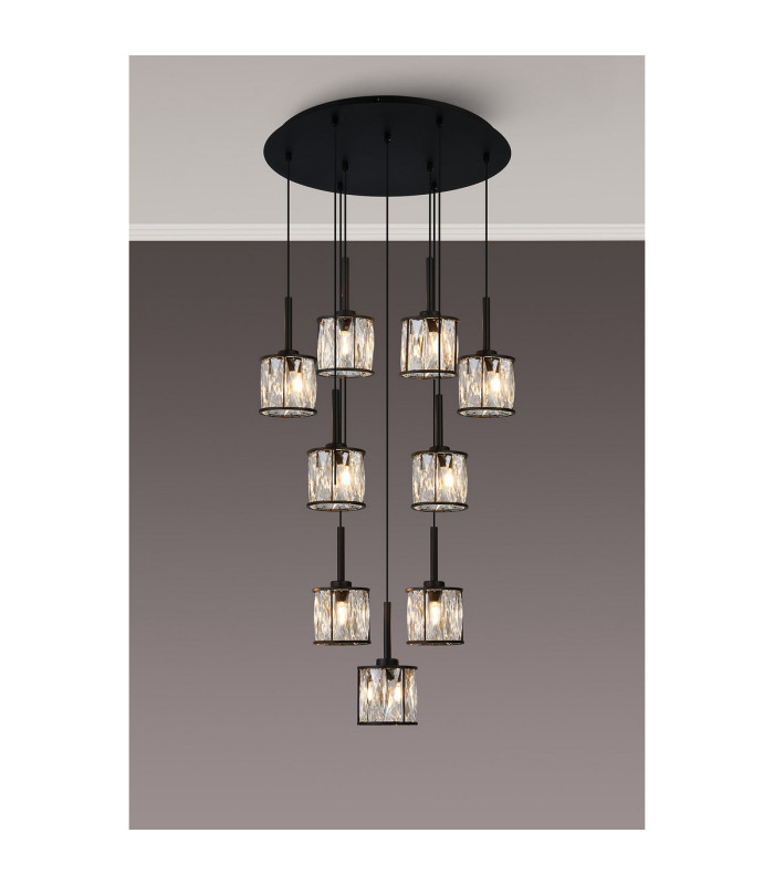 Keene 50cm 9 Light G9 2.5m Round Multiple Pendant Sand Black / Clear Crystal Shade-3