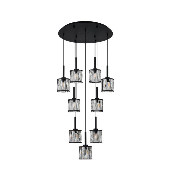 Keene 50cm 9 Light G9 2.5m Round Multiple Pendant Sand Black / Clear Crystal Shade-5