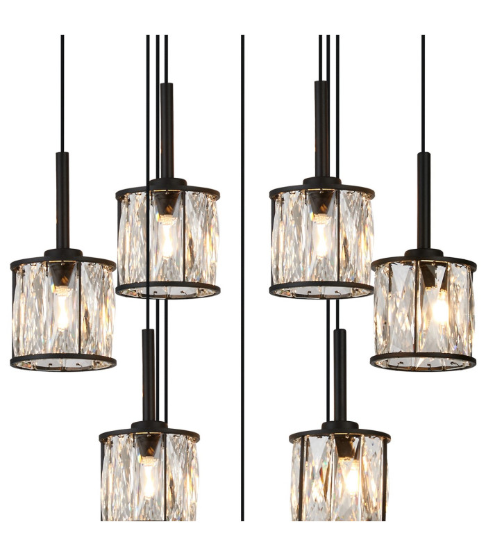 Keene 50cm 9 Light G9 2.5m Round Multiple Pendant Sand Black / Clear Crystal Shade-7