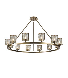 Keene 105.8cm 12 Light Round G9 Telescopic Light Antique Brass / Clear Crystal Shade-1