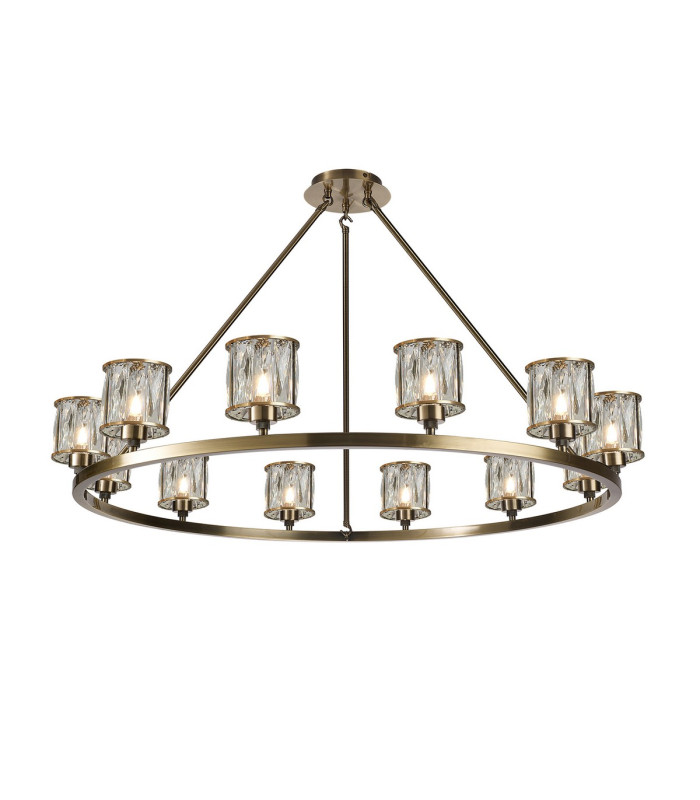 Keene 105.8cm 12 Light Round G9 Telescopic Light Antique Brass / Clear Crystal Shade-1