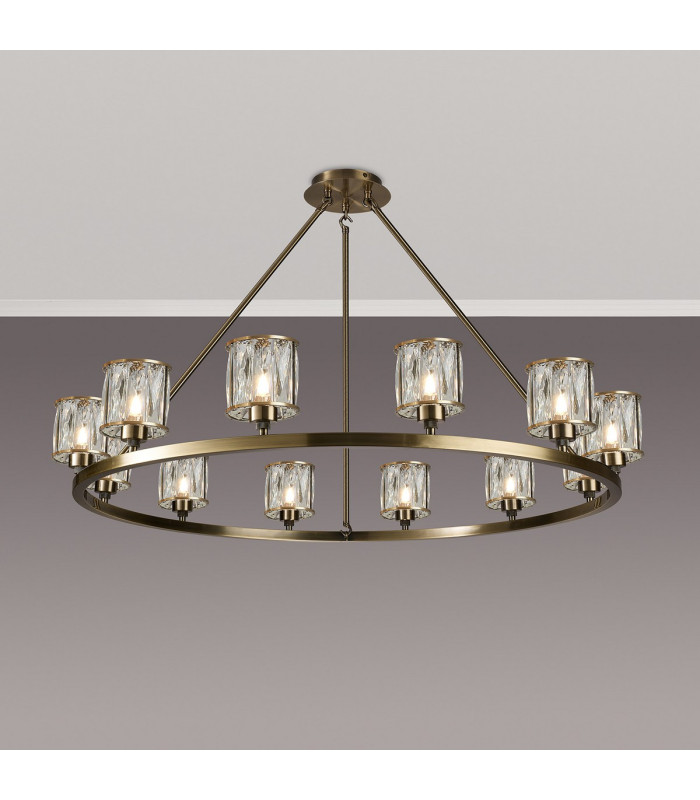Keene 105.8cm 12 Light Round G9 Telescopic Light Antique Brass / Clear Crystal Shade-3