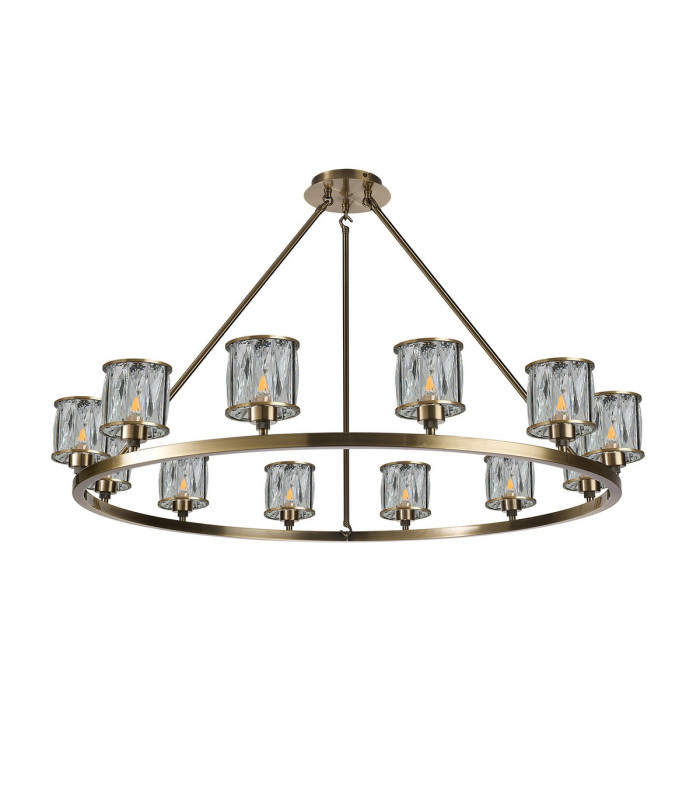 Keene 105.8cm 12 Light Round G9 Telescopic Light Antique Brass / Clear Crystal Shade-4